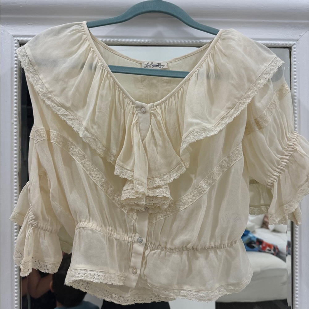 Loveshackfancy blouse top size xxs ivory lace
